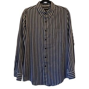 Expressions International Men’s Large Long Sleeve Shirt Button Down Gray Navy